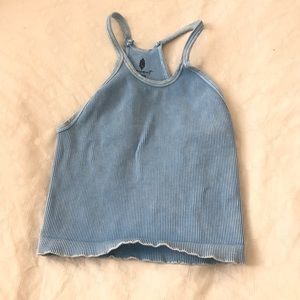 Happiness Runs Long Crop Tank Harbour Blue